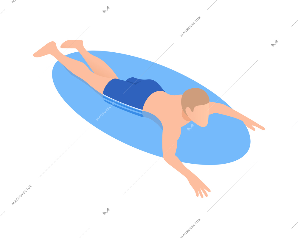 Isometric icon with male human character swimming in pool vector illustration