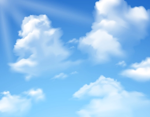 Blue bright summer sky with clouds realistic background vector illustration
