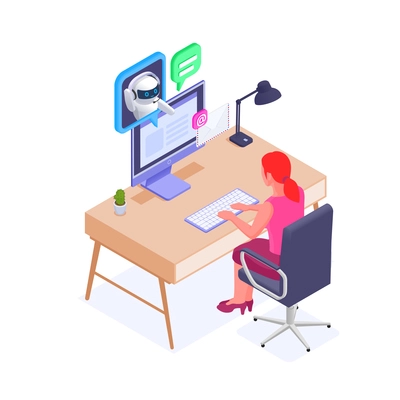 Chatbot messenger concept with technical support symbols isometric vector illustration