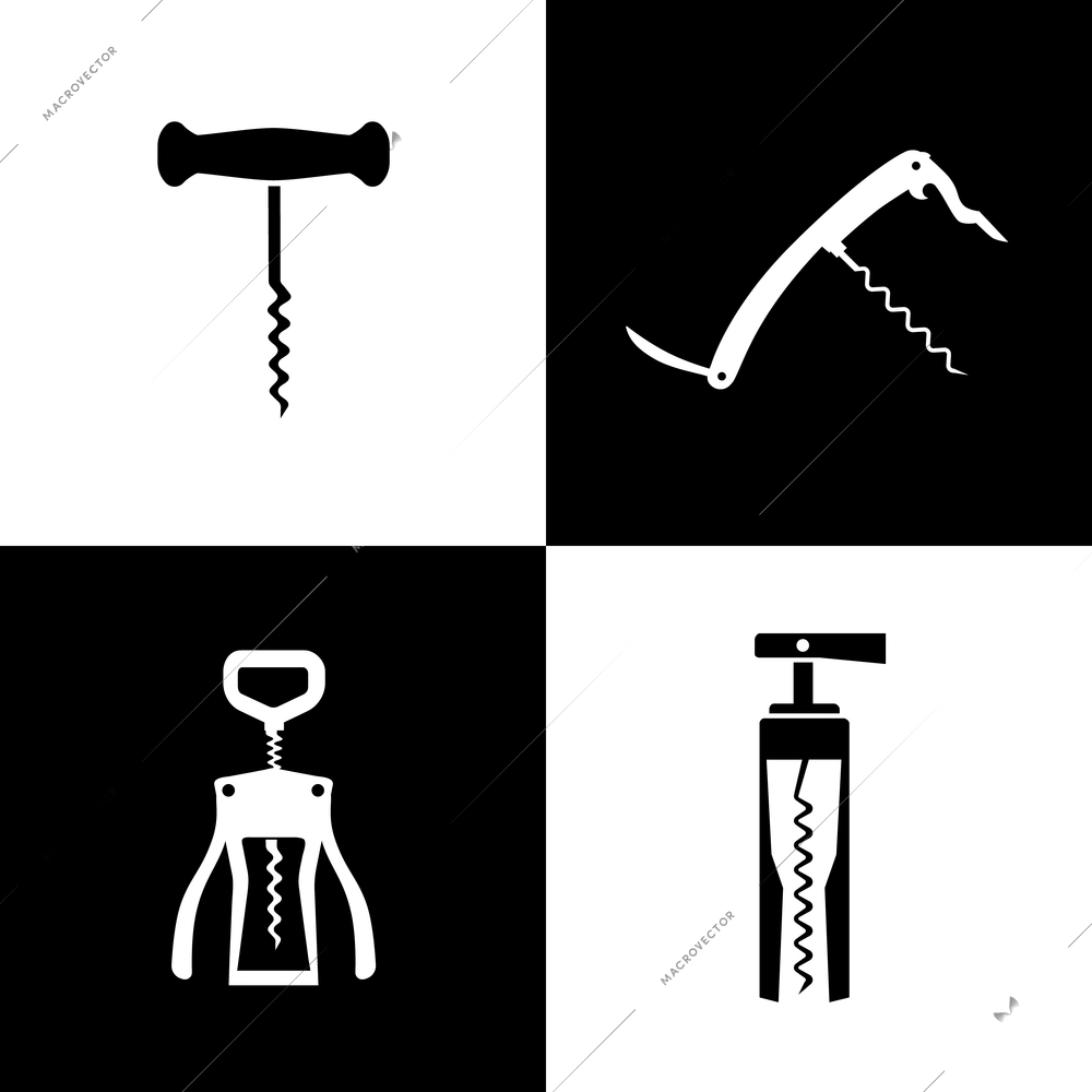 Set of black and white corkscrews vector illustration