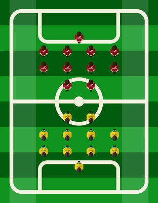 Soccer football stadium court top view competition with sport players vector illustration