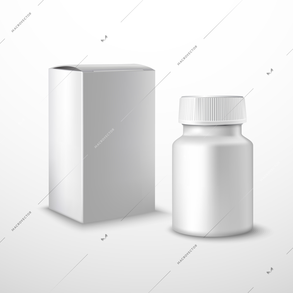 Blank medicine bottle with medical supplements realistic isolated on white background vector illustration