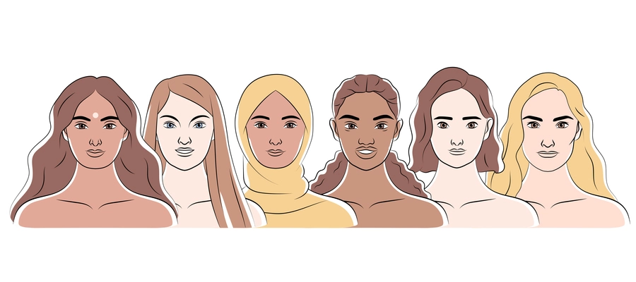 Multi ethnic beauty design concept with set of women portraits of different nationalities races and cultures flat vector illustration