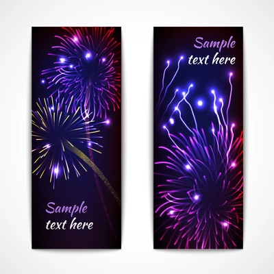 Firework show new year christmas celebration banner vertical flat set isolated vector illustration