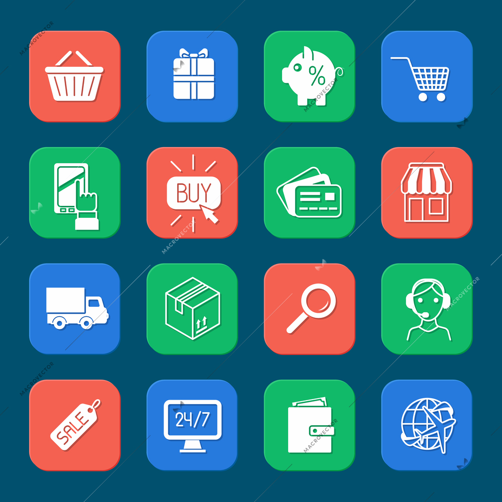 Shopping e-commerce online payment and delivery services icons set isolated vector illustration