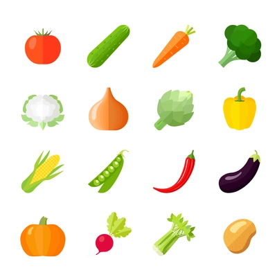 Vegetables icons flat set with cauliflower broccoli celery cabbage cucumber isolated vector illustration