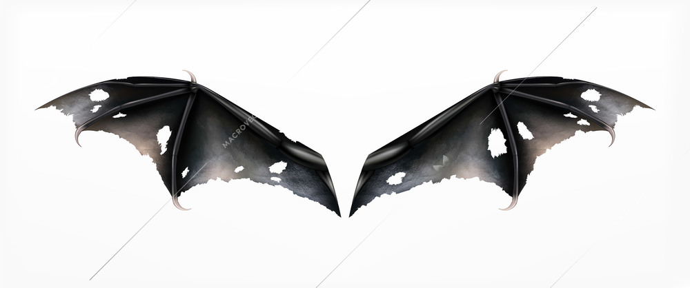 Bat daemon dragon wings realistic composition with isolated pair of wings with holes on blank background vector illustration