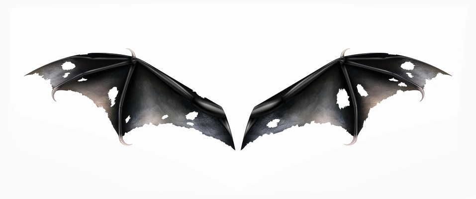 Bat daemon dragon wings realistic composition with isolated pair of wings with holes on blank background vector illustration