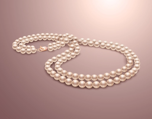 Realistic pearl necklace jewelry isolated on pink background vector illustration