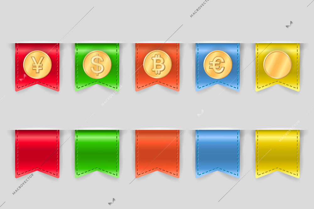 Collection of coins for finance or money app on tags vector illustration