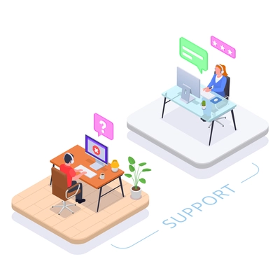 Call center helpdesk concept with support symbols isometric vector illustration