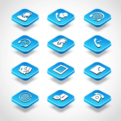 Call center 24 hours consultant desk service chat isometric icons set isolated vector illustration