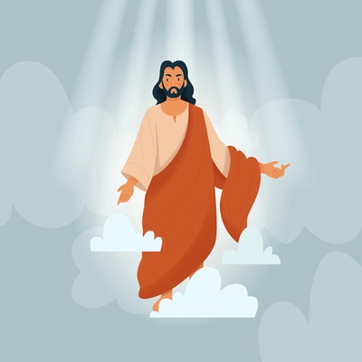 Christ bible story composition jesus comes down from heaven in the sunlight vector illustration
