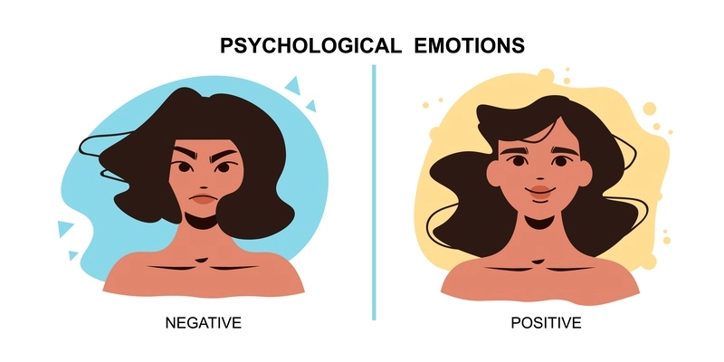 Emotions and mood composition with positive and negative feelings symbols flat isolated vector illustration