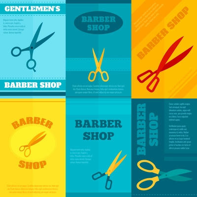 Barber shop professional equipment mini poster set isolated vector illustration