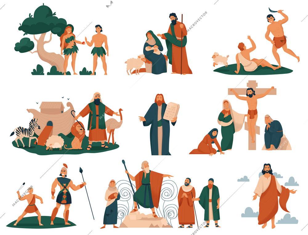 Christ bible story icon set various stories about jesus adam and eve and the magi vector illustration