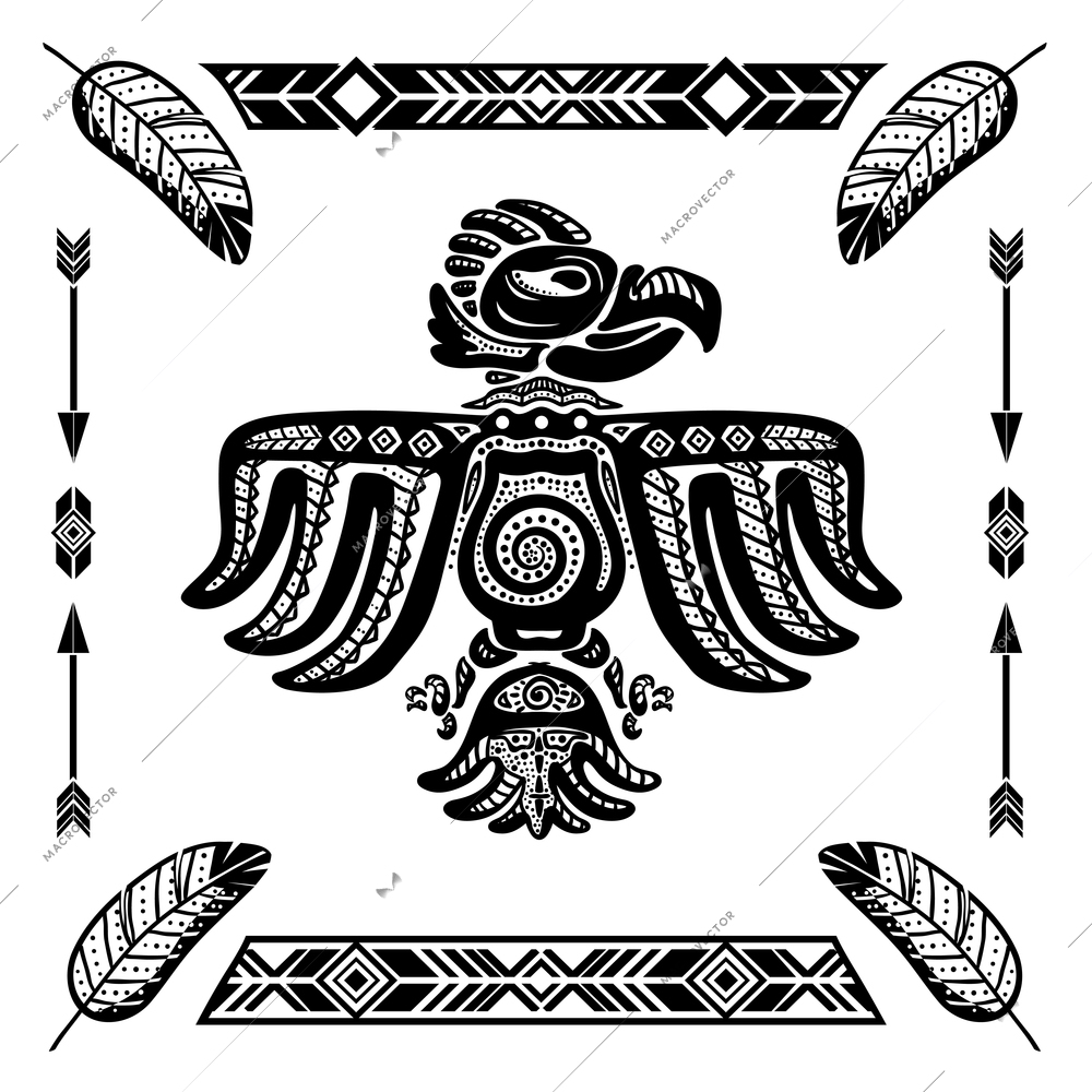 Tribal indian abstract eagle tattoo vector illustration