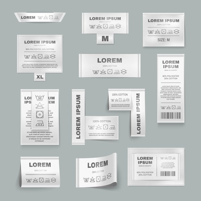 Laundry labels realistic set with instruction symbols isolated vector illustration