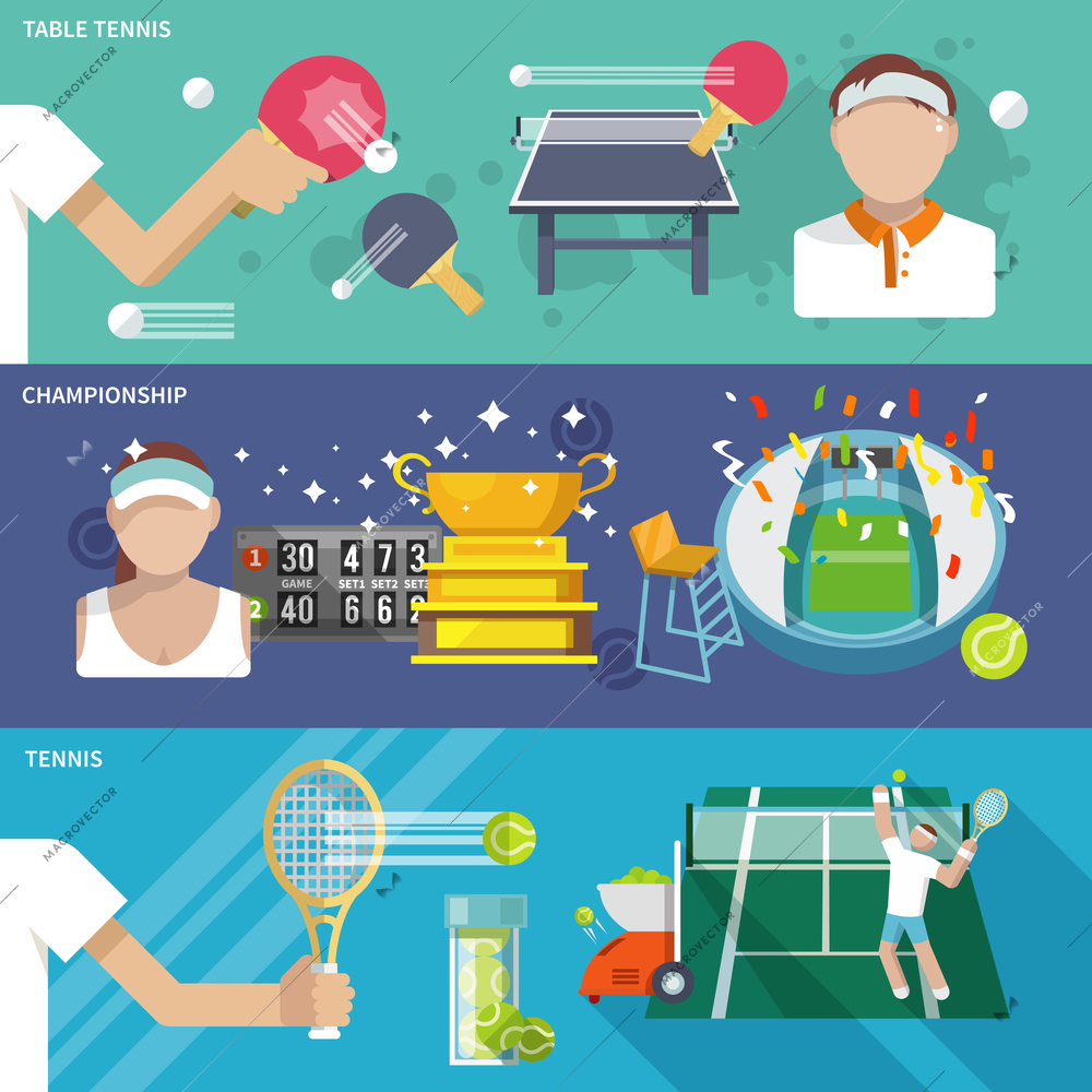 Table tennis ping pong championship banner set isolated vector illustration