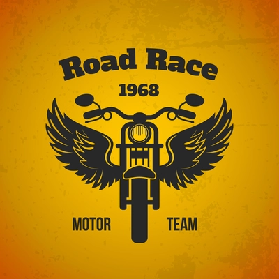 Moto bike with wings road race motor team black text poster vector illustration