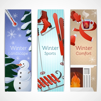 Winter banners set with landscape sports comfort elements isolated vector illustration