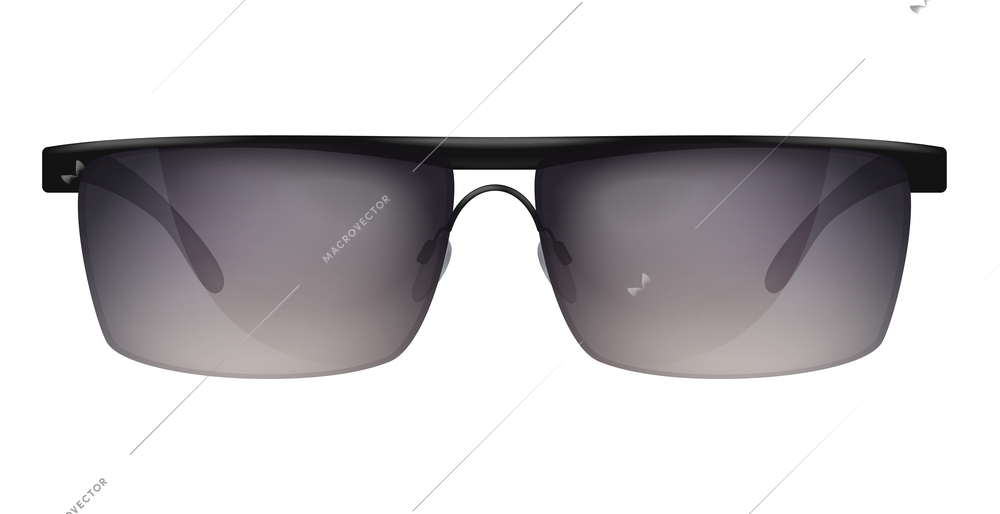Realistic sunglasses with rectangular lenses on white background vector illustration