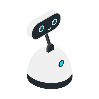 Cute little home robot on white background 3d isometric vector illustration