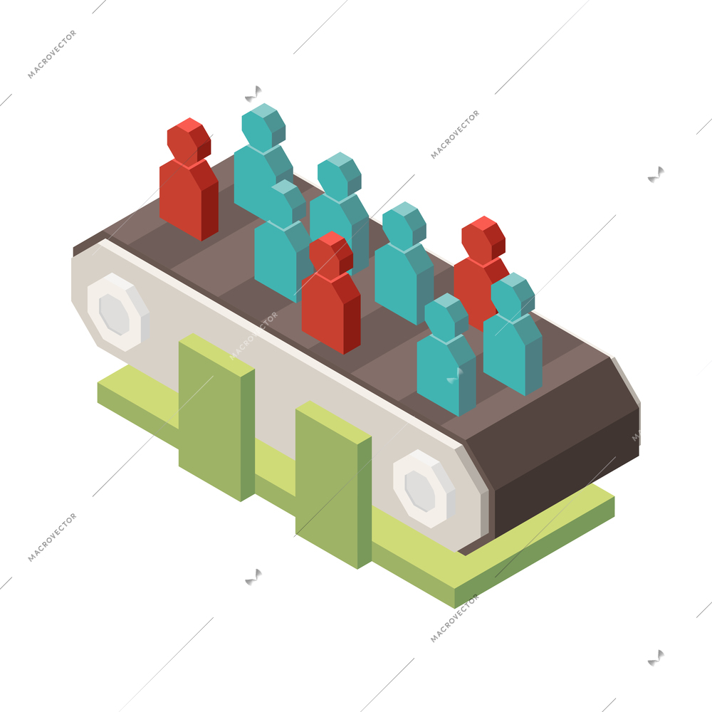 Isometric conversion rate optimization concept with icons of clients on conveyor line 3d vector illustration