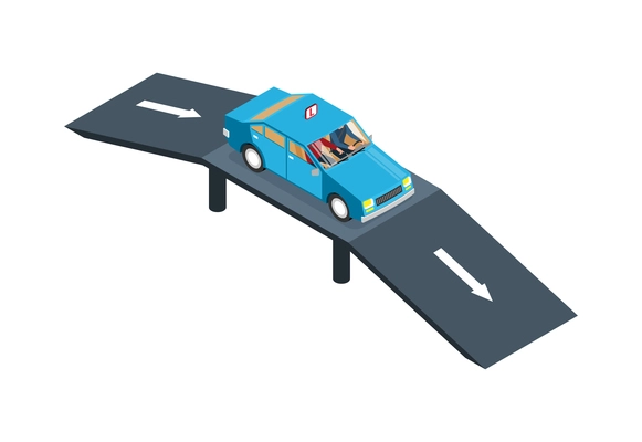 Isometric driving school element with student and instructor in car 3d vector illustration