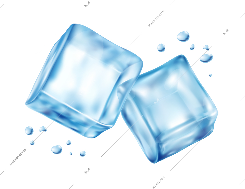 Two melting ice cubes on white background vector illustration