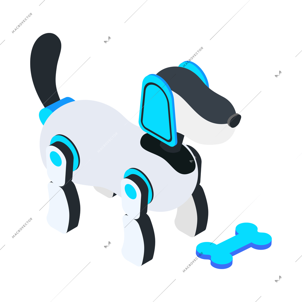 Home robot pet dog with bone isometric icon 3d vector illustration