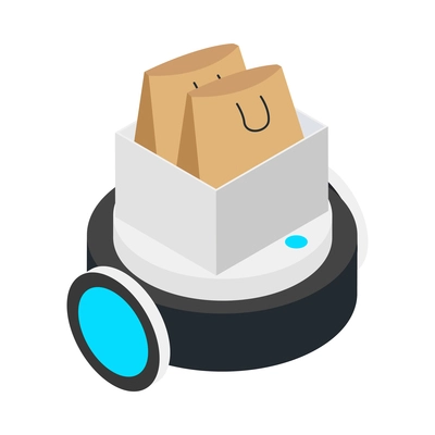 Artificial intelligence isometric icon with robot delivering bags 3d vector illustration