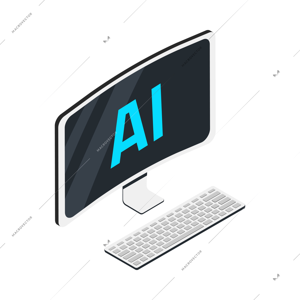 Artificial intelligence isometric concept with 3d computer on white background vector illustration