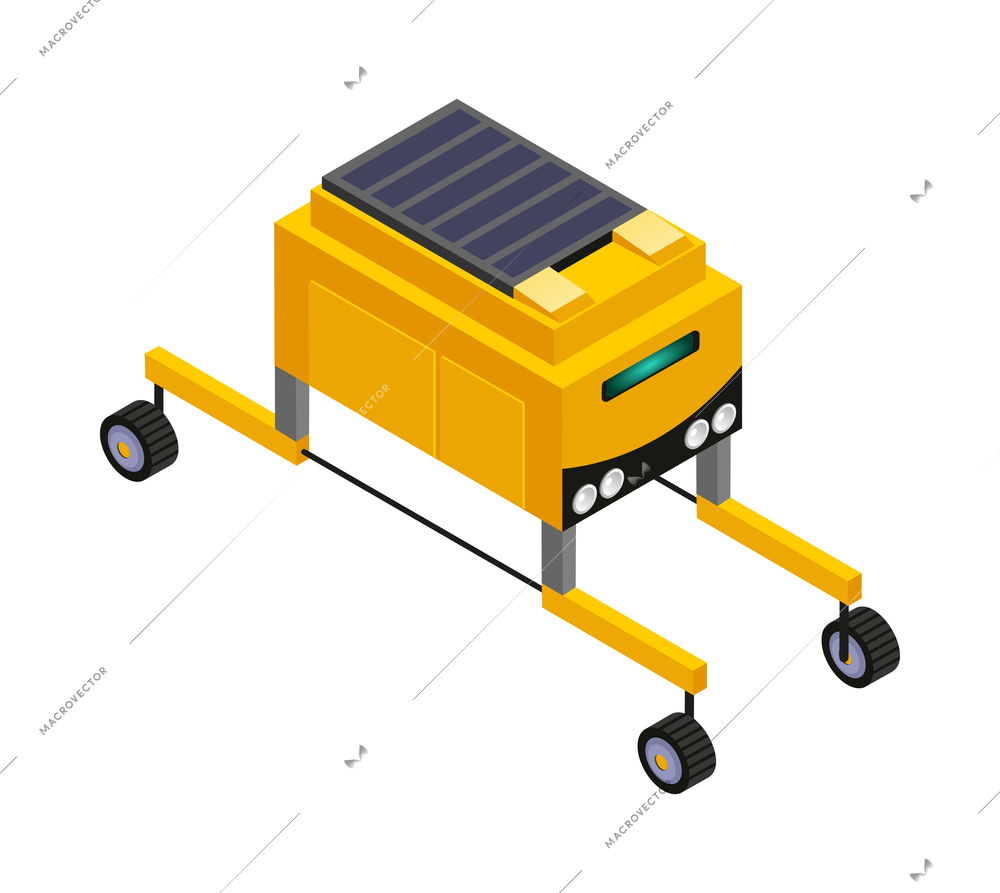 Isometric smart agricultural farming robot on white background 3d vector illustration