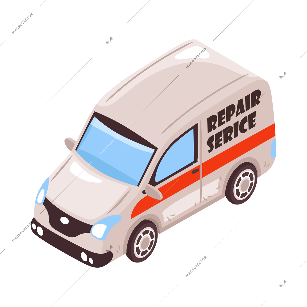 Isometric repair service car on white background 3d vector illustration