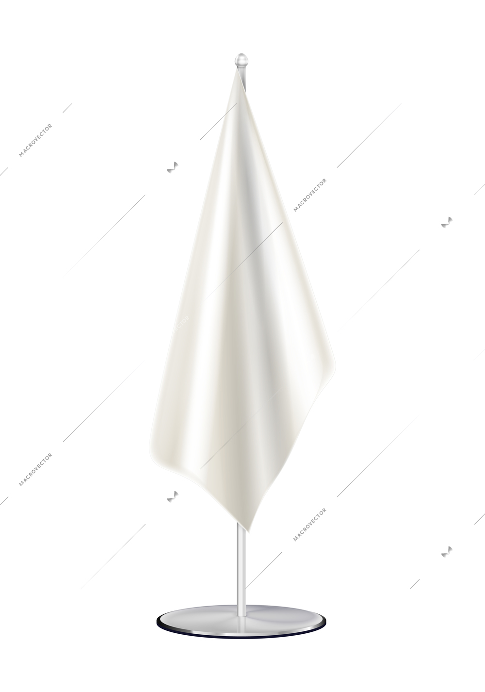 White desk flag on steel stand realistic vector illustration