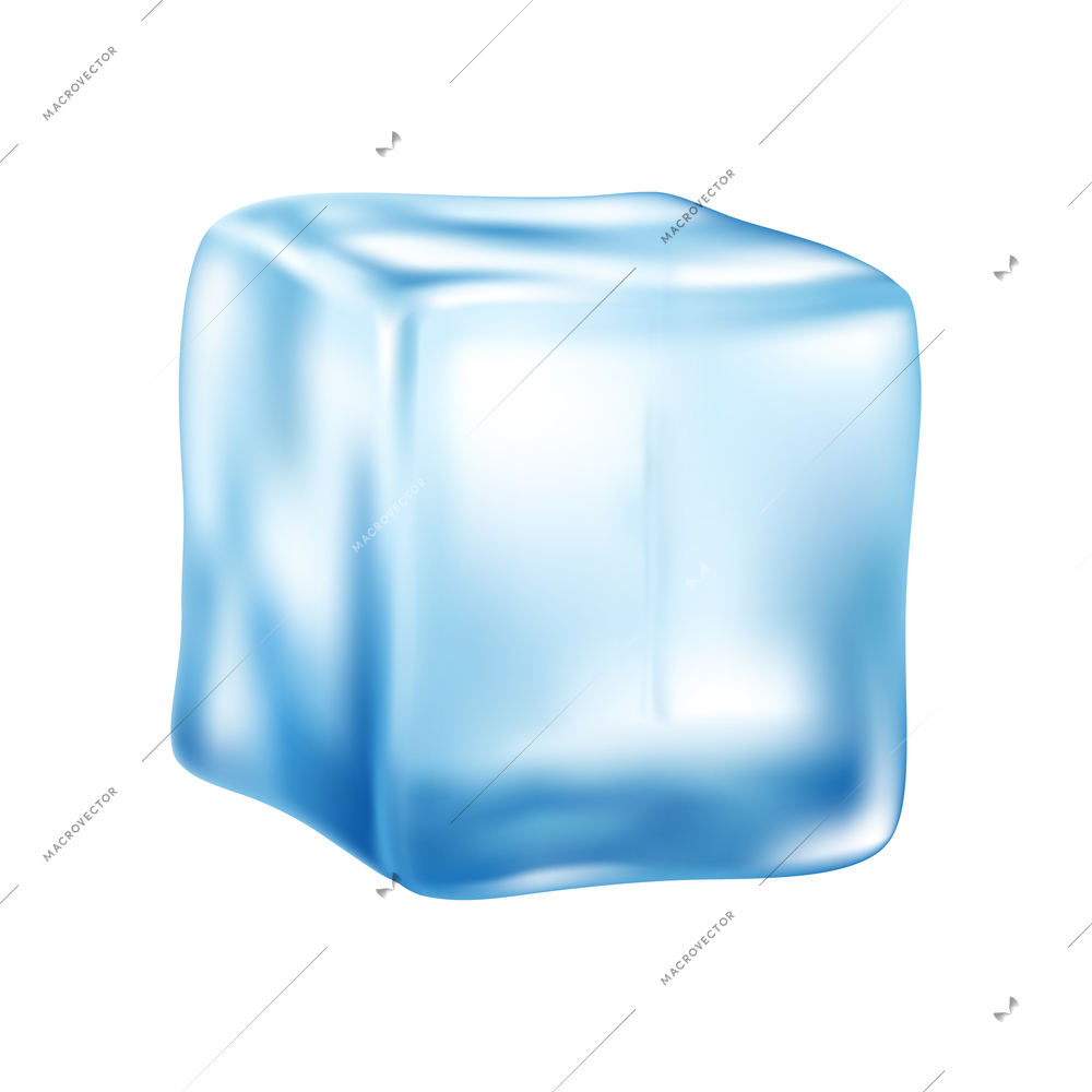 Realistic solid blue ice cube on blank background vector illustration