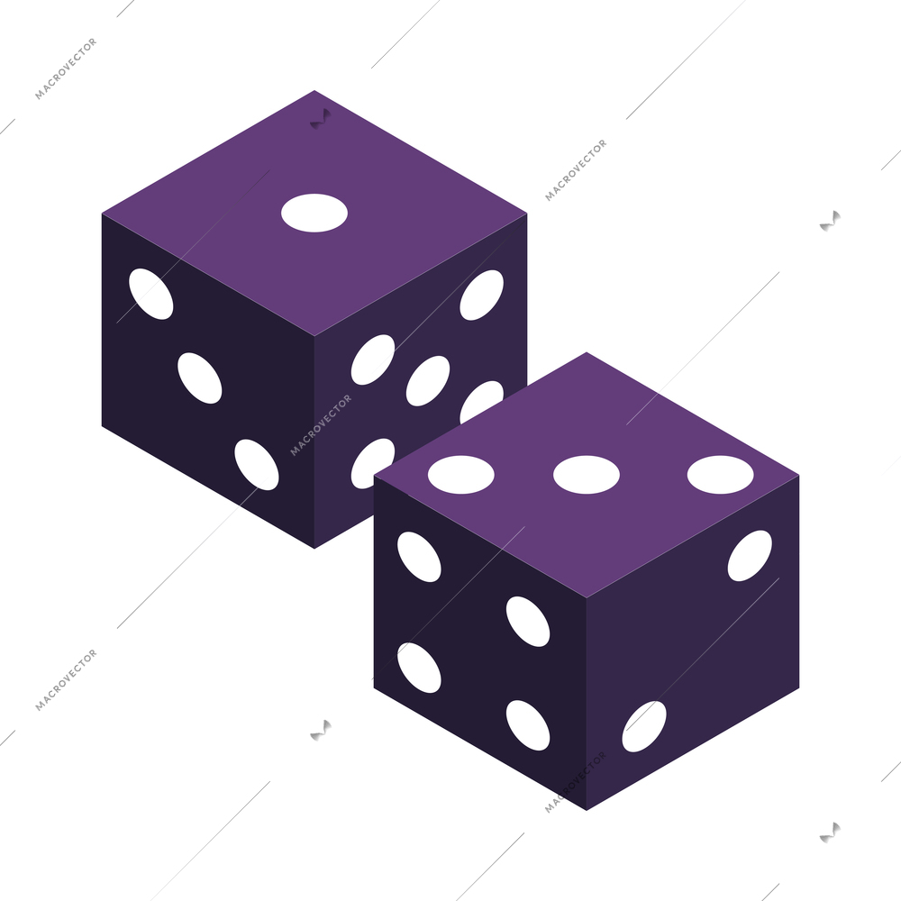 Two isometric dices for gambling and board games 3d vector illustration