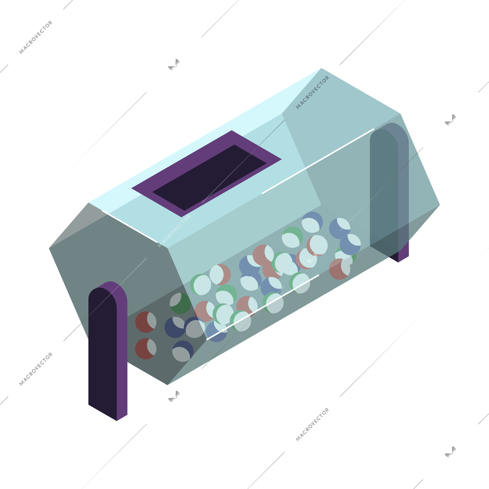 Isometric lottery machine with balls inside 3d vector illustration