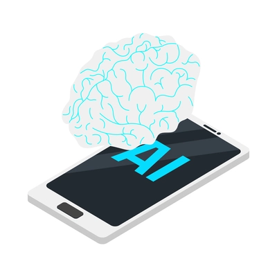 Artificial intelligence isometric concept icon with brain and smartphone 3d vector illustration
