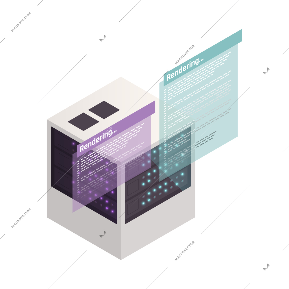 Web programming app development concept with data center server 3d isometric vector illustration