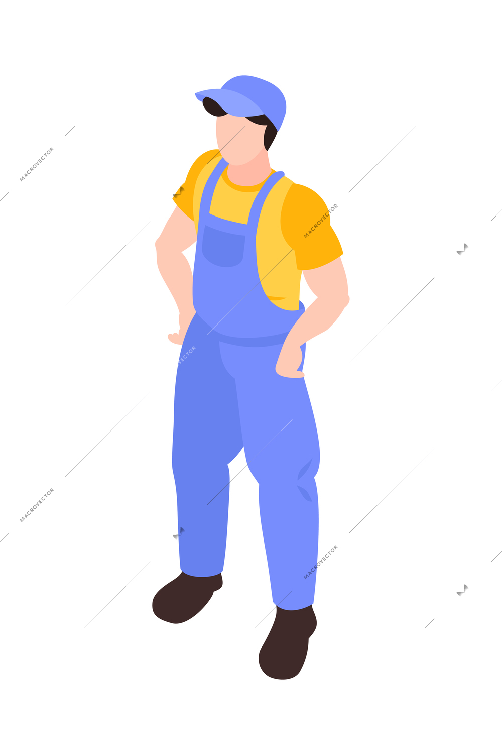 Isometric male faceless character of repairman wearing uniform 3d vector illustration