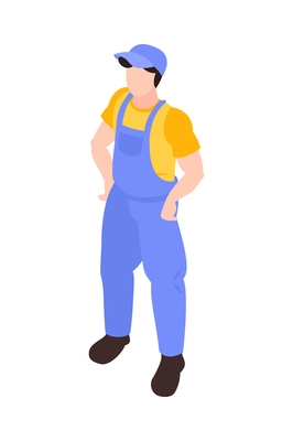 Isometric male faceless character of repairman wearing uniform 3d vector illustration