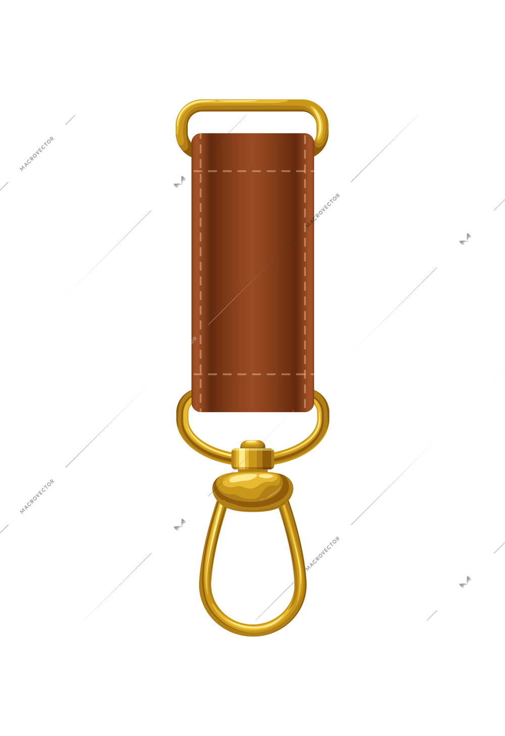 Realistic brown leather strap with golden clasp on white background vector illustration