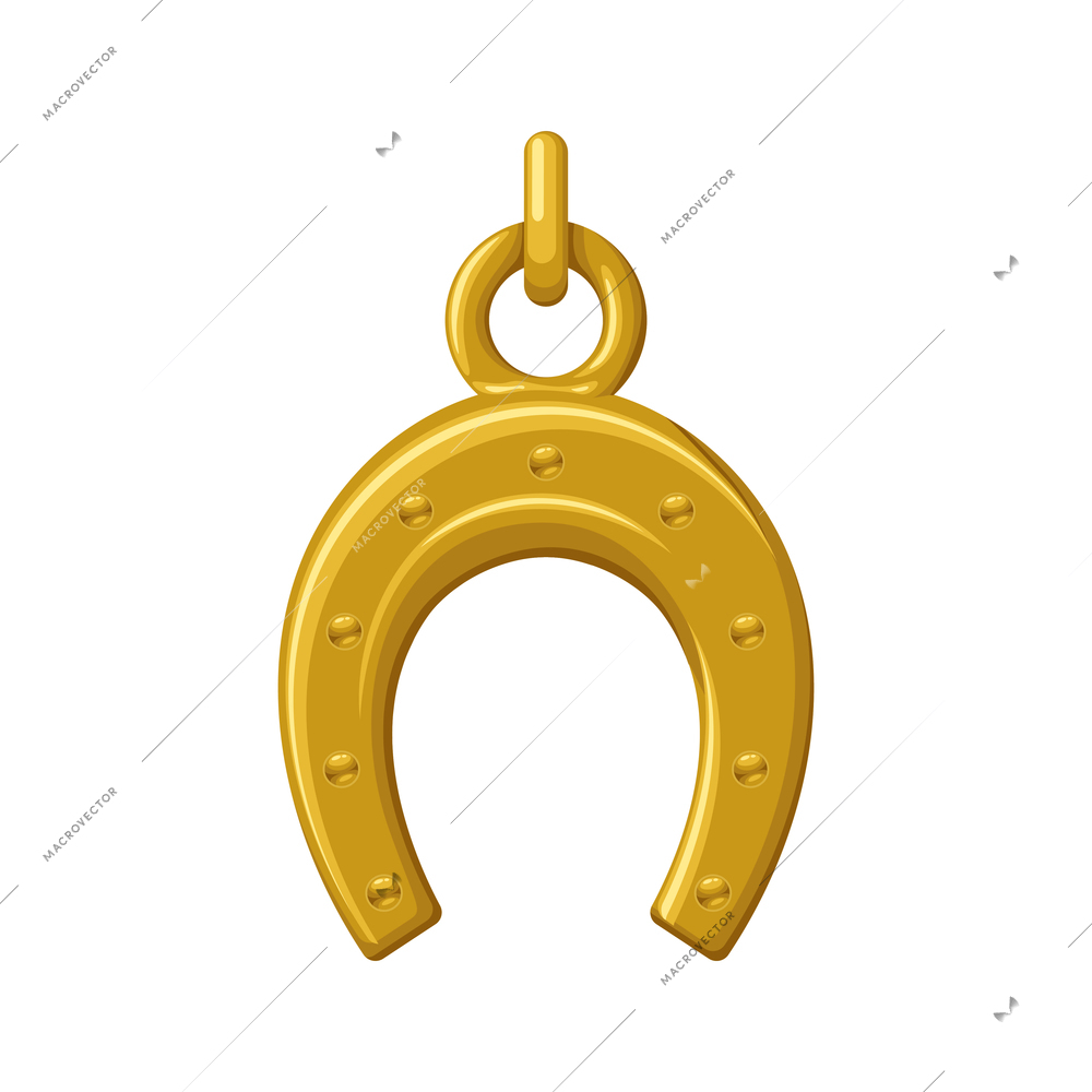 Realistic golden horseshoe pendant on white background vector illustration