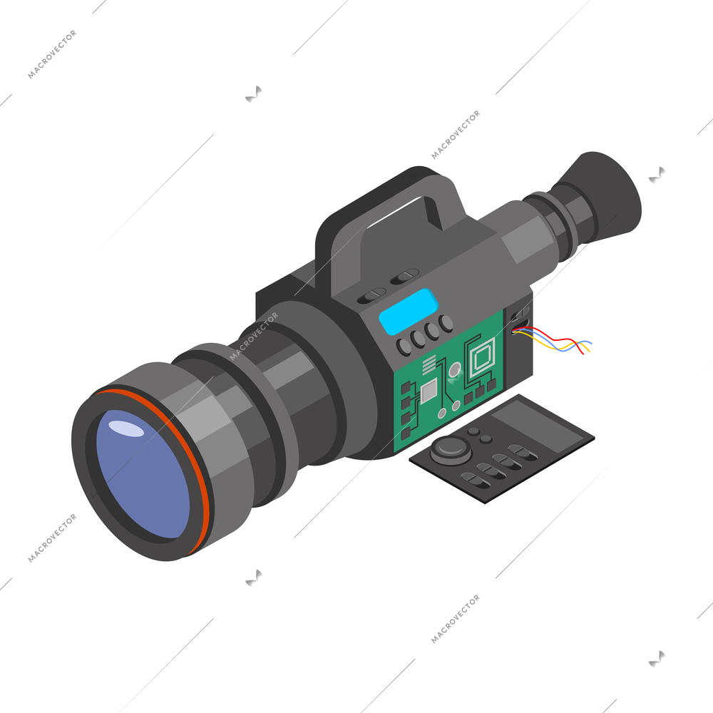 Isometric broken camera on white background 3d vector illustration