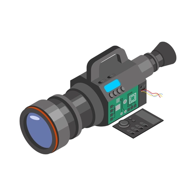 Isometric broken camera on white background 3d vector illustration