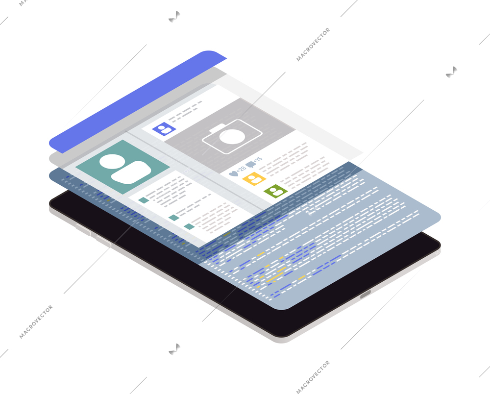 Application development web design isometric icon with user interface on smartphone screen 3d vector illustration