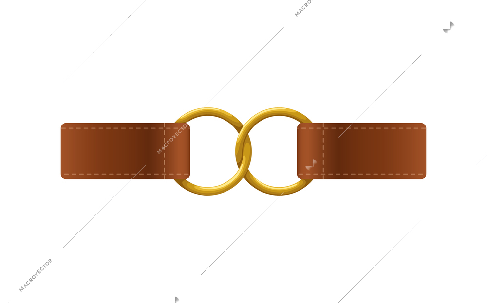 Realistic leather accessory belt or strap with golden rings vector illustration