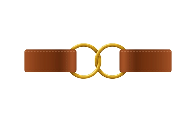 Realistic leather accessory belt or strap with golden rings vector illustration